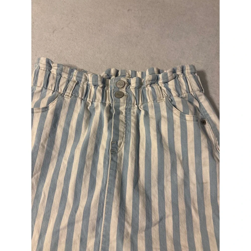 Justice Girls Blue White Striped Denim Paperbag Waist Skort Sz 14 Built-in Short
